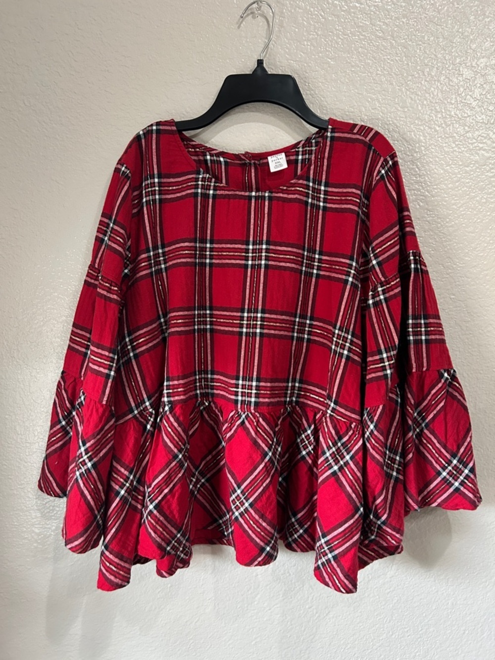 Peyton and Parker bell sleeve Red plaid ruffle top Sz XXL Formal Chic TC0360